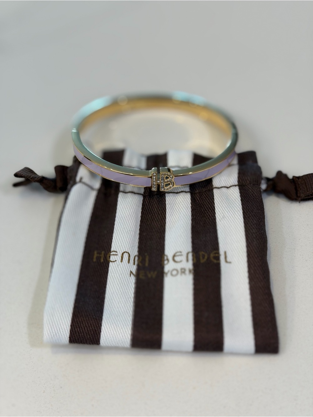 henri bendel pastel enamel HB logo bangle with gold trim